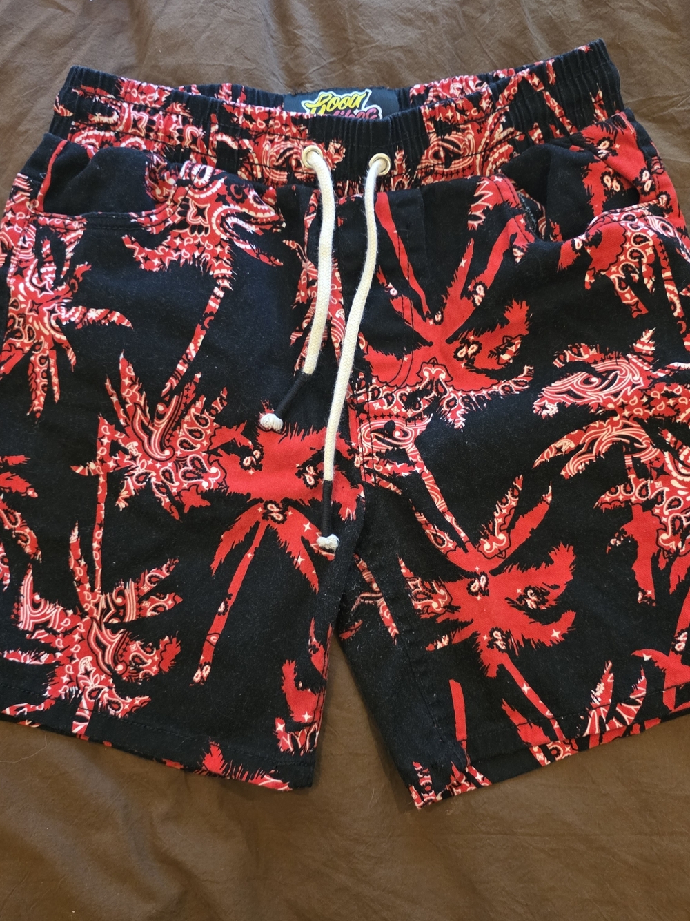 Men's Red & Black Print Cotton Shorts - Drawstring Waist